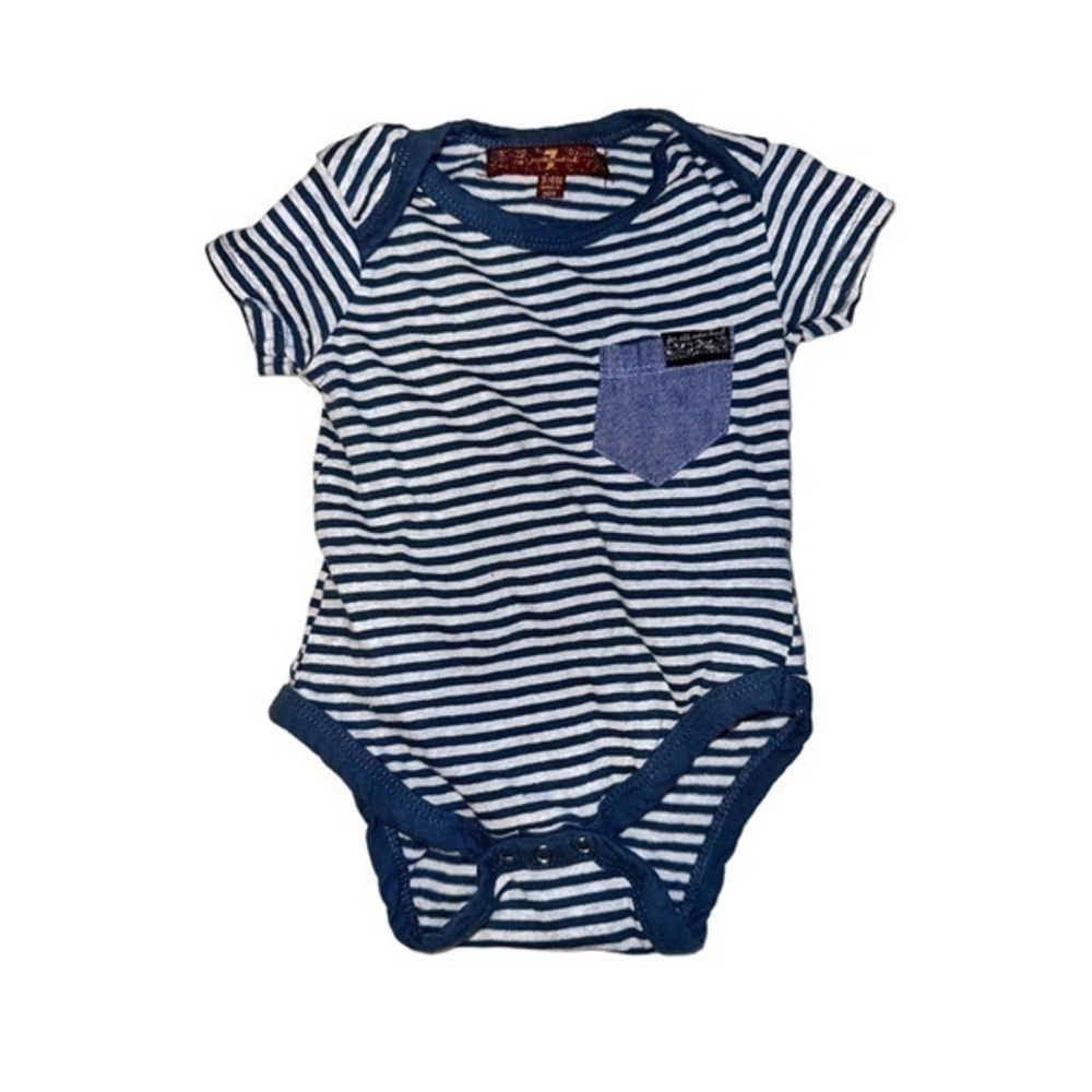 ⭐️ 7 for all mankind Infant Blue and White Stripped Onesie with Pocket